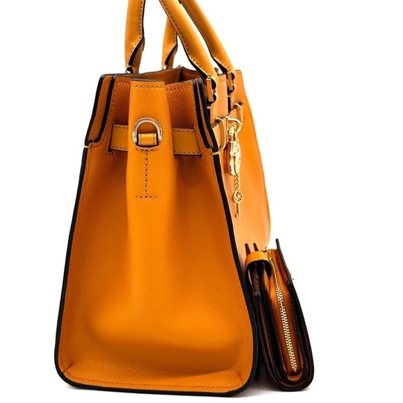Michael Kors Medium Hamilton Leather Satchel Bag & Medium Bifold Wallet Cider - Picture 4 of 15
